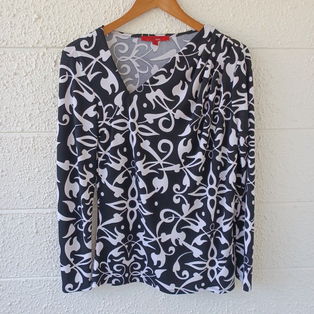 Narciso‎ Rodriguez for DesigNation Black White Scroll Print Asymmetrical Top M